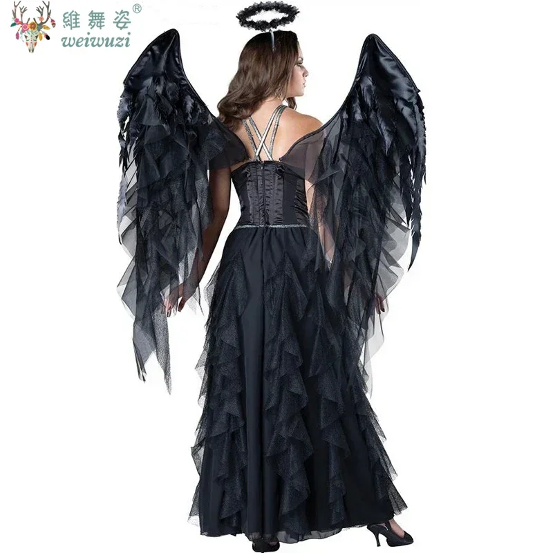 Halloween Fancy Party Dress NEW Deluxe Lady Dark Fallen Angel Costume Gothic Vampire Evil Demonic Roleplay Cosplay Carnival