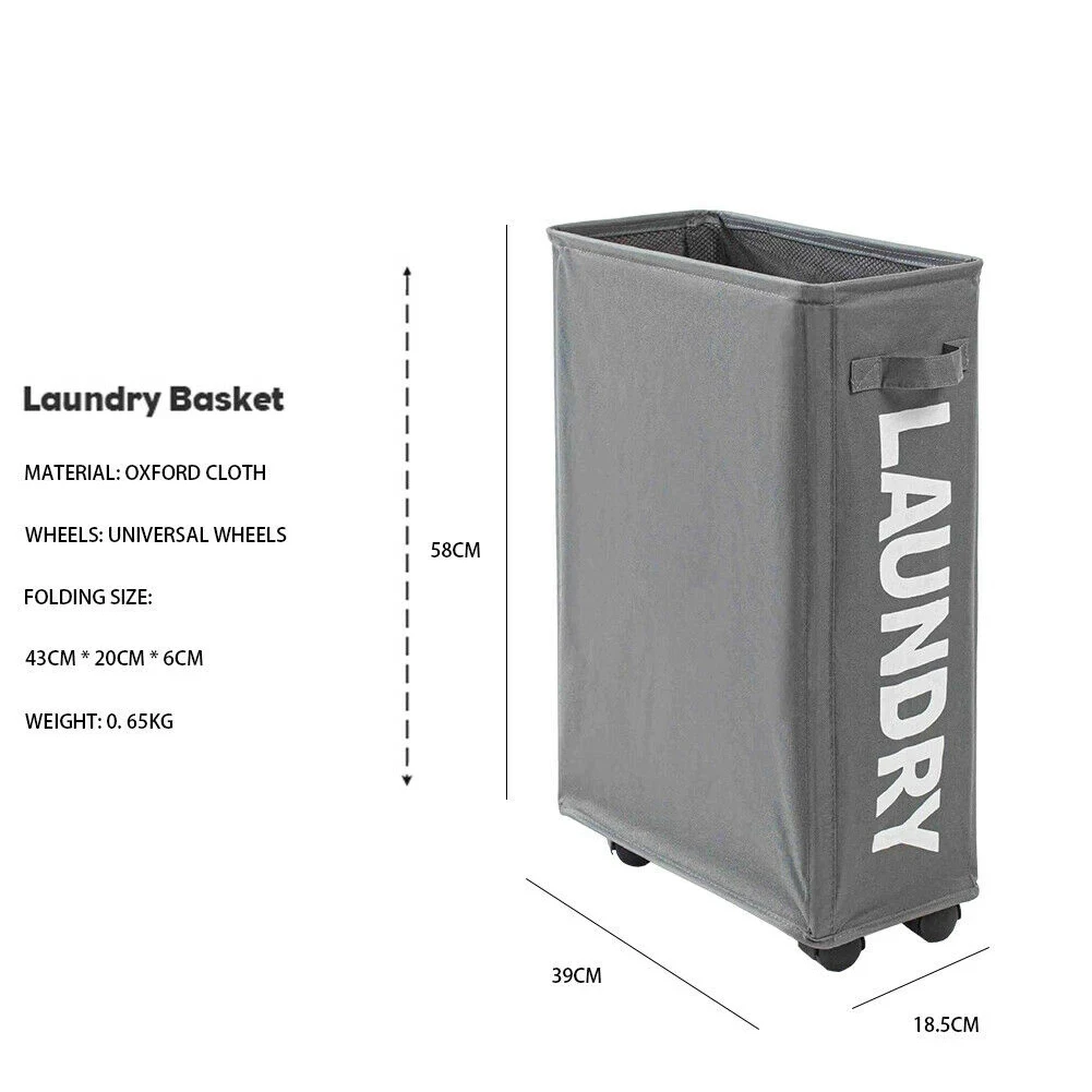 Dirty Clothes Basket Foldable Mesh Frame Single Compartment Fabric Laundry Basket Home Assortment Box with Wheel Laundry Basket