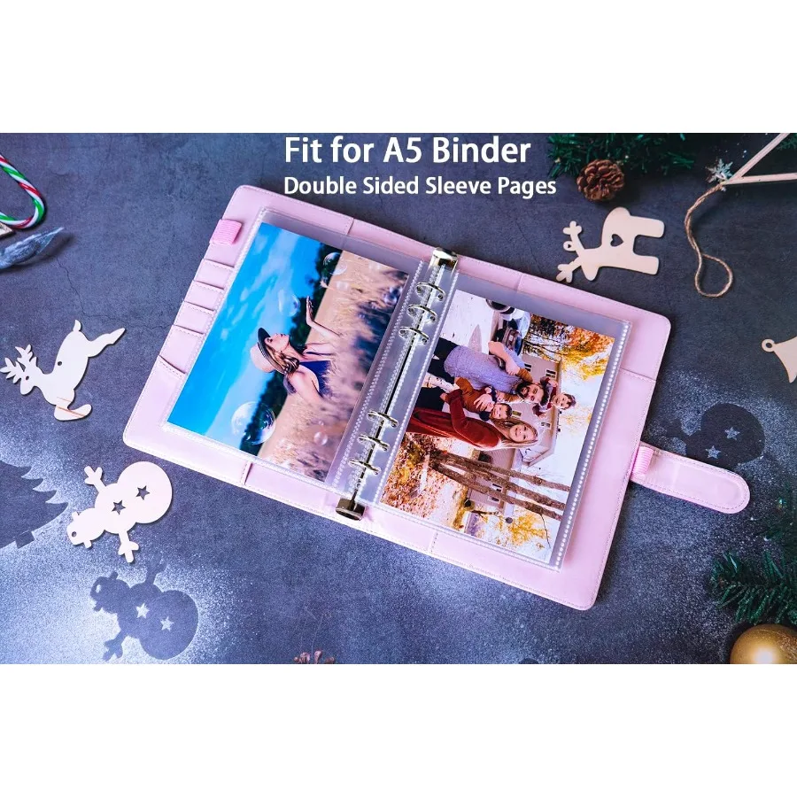 Paquete de 30 fundas para sesión fotográfica ultraligeras, 60 bolsillos, 5x7', para carpeta A5 de 6 anillas, doble cara, 1 bolsillo, páginas fotográficas, hoja de carga superior Pr