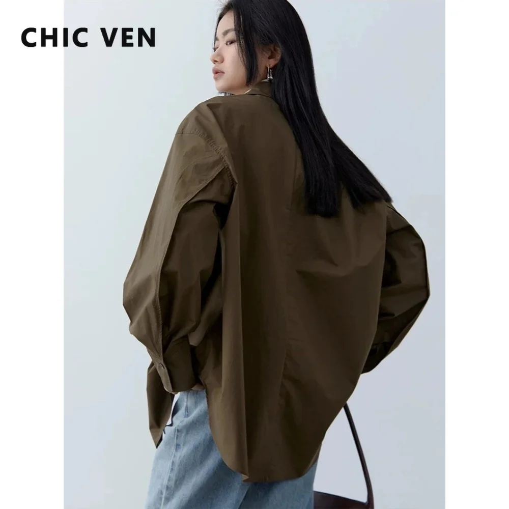

CHIC VEN New Korean Women Shirt Solid Loose Casual Cotton Blouses Long Sleeves Basic Female Coat Sping Autumn 2026 Clothing