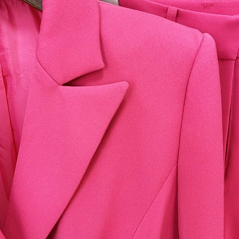 Pink Women Suits Pants Set Jacket+Flare Trousers Female Spring Office Lady Business Work Wear Double Breasted Coat Prom Dress