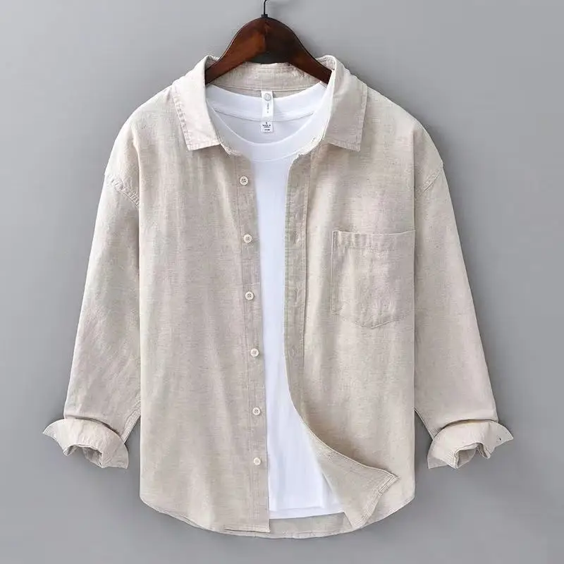 2026 Spring and Summer New Linen Long Sleeve Shirt for Men, Business and Leisure Cotton and Linen Shirt, Artistic Men's Wear