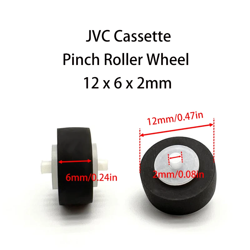 1Pcs 12x6x2mm With Axial Rubber Pinch Roller Belt Wheel For JVC218 254 354 318 718 Cassette Movement Tape Recorder Accessories