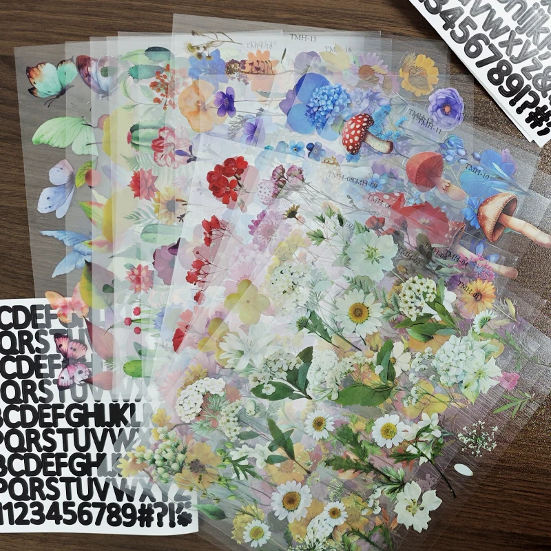 

24 Sheets PET Transparent Plant Flower Stickers Waterproof Transparent Flower Material Decorative Guitar Notebook Stickers Toys