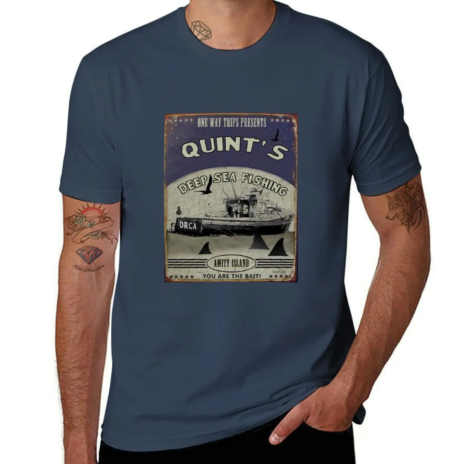 

Quint's Shark Fishing (One Way Trips) T-Shirt summer top anime figures tshirts for men