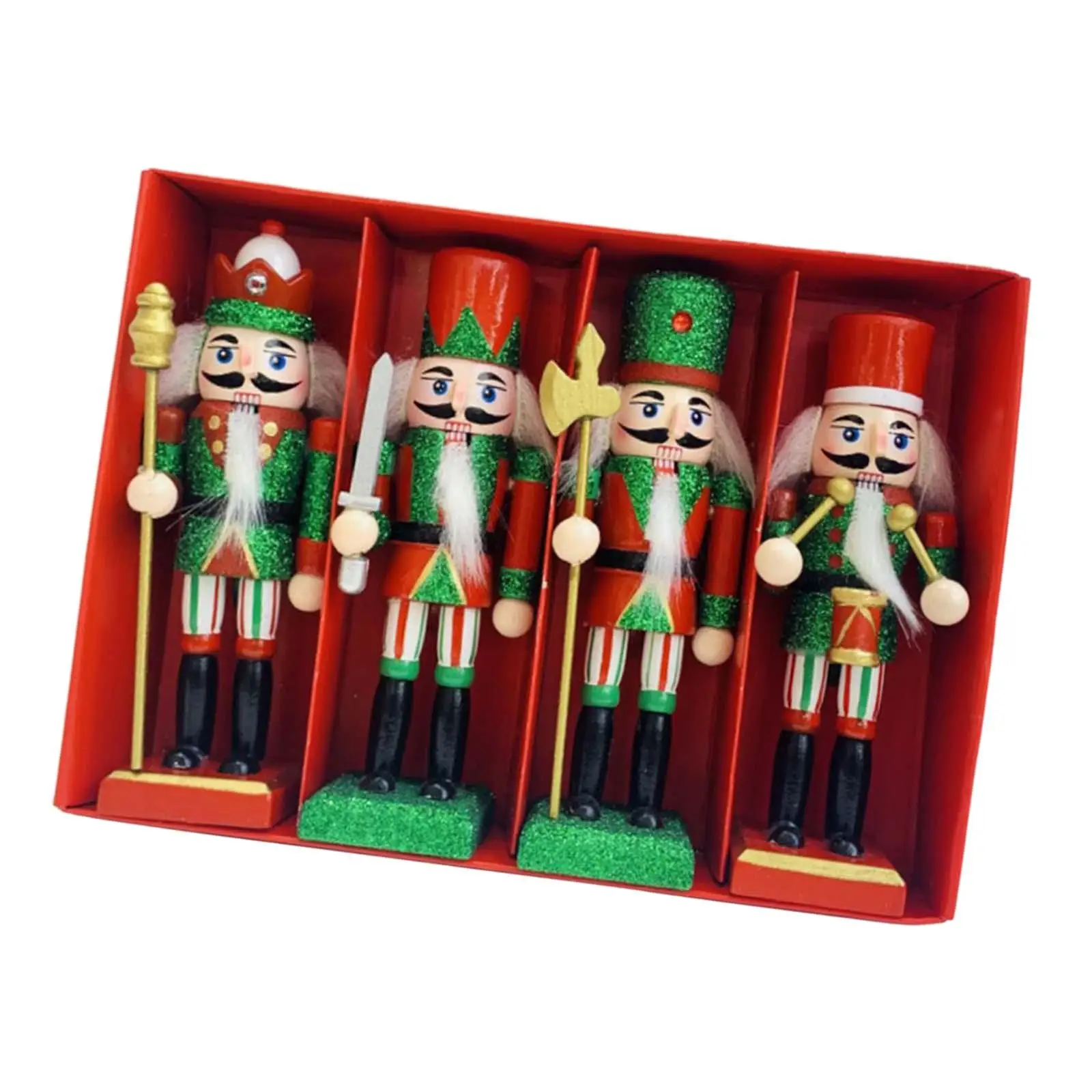 4 Pieces Wooden Nutcracker Soldier Nutcracker Figures Toy for Car Office