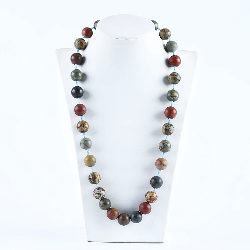 Fine Jewelry Natural Stone Multi-Color Picasso Jasper Necklace Accessories 16mm 19.6-28inch 139.5g