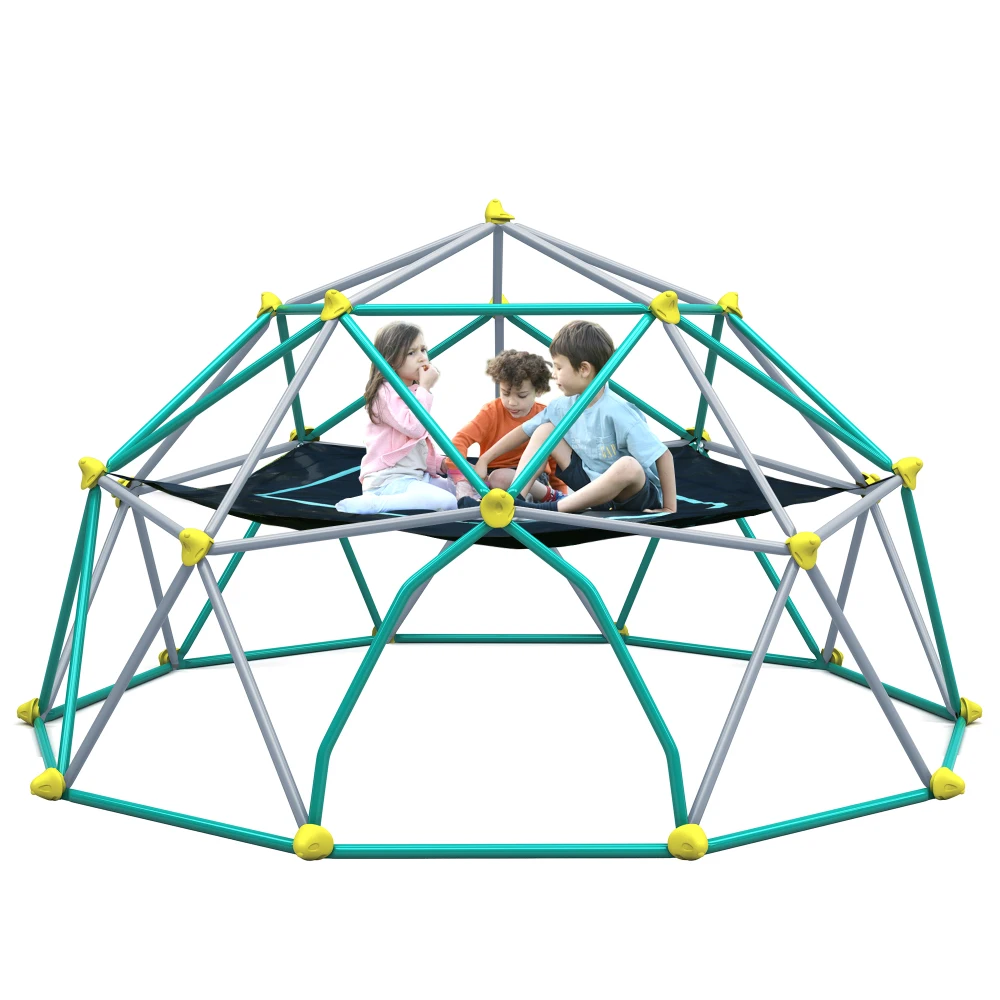 13ft Geometric Dome Climber Play Center, Kids Climbing Dome Tower with Hammock, Rust & UV Resistant Steel Supporting 1000 LBS