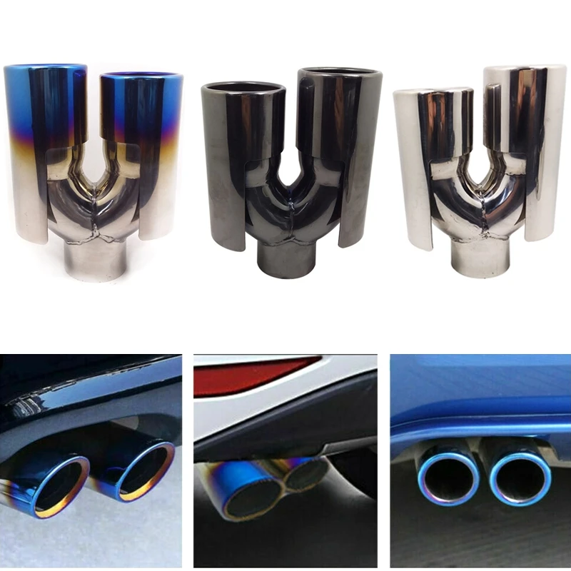 

Universal Car Dual Exhaust Systems Pipes Muffler Tip Tail End Auto Stainless Steel For BMW 1 3 5 Series golf Car Tuning