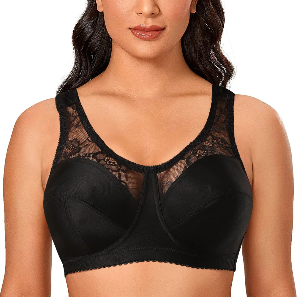 Soutien-gorge non rembourré en dentelle pour femme, soutien-gorge lisse et sexy, couverture complète, sans armatures, grande taille, bonnet B, C, D,