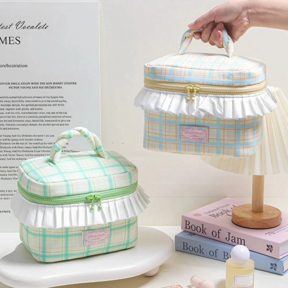 المحمولة الدوبامين اللون حقيبة مستحضرات التجميل المحمولة مربع Kawaii يده حقيبة مستحضرات التجميل المنظم حالة سستة حقيبة أدوات الزينة في الهواء الطلق