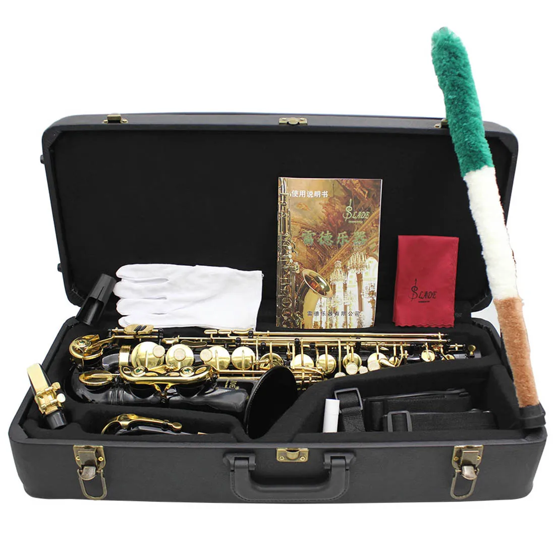 SLADE Eb Alto Saxophone Black Gold Key E Flat Alto Sax Set Woodwind Instrument with Carrying Case Mouthpiece Cleaning Rod Parts