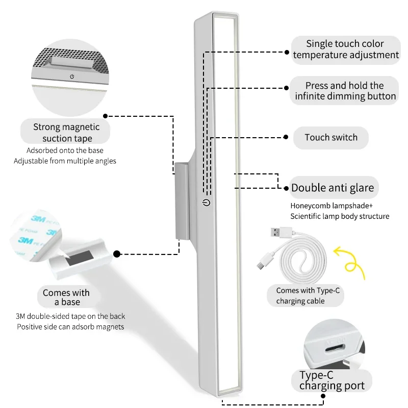 USB dimmable LED wall lamp with 80% rotation temperature adjustable folding desk lamp, used for reading light in the study