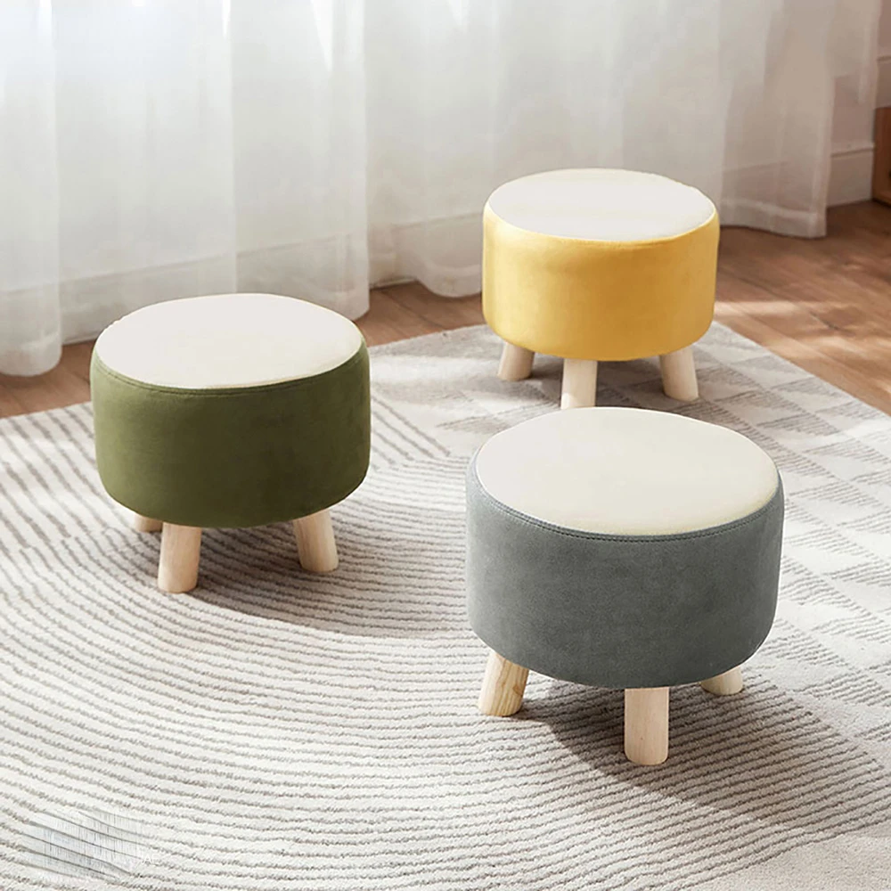 

Nordic Solid Wood Small Stools Household Low Stools Fabric Art Sofas Low Stools Shoes Round Stools Furniture