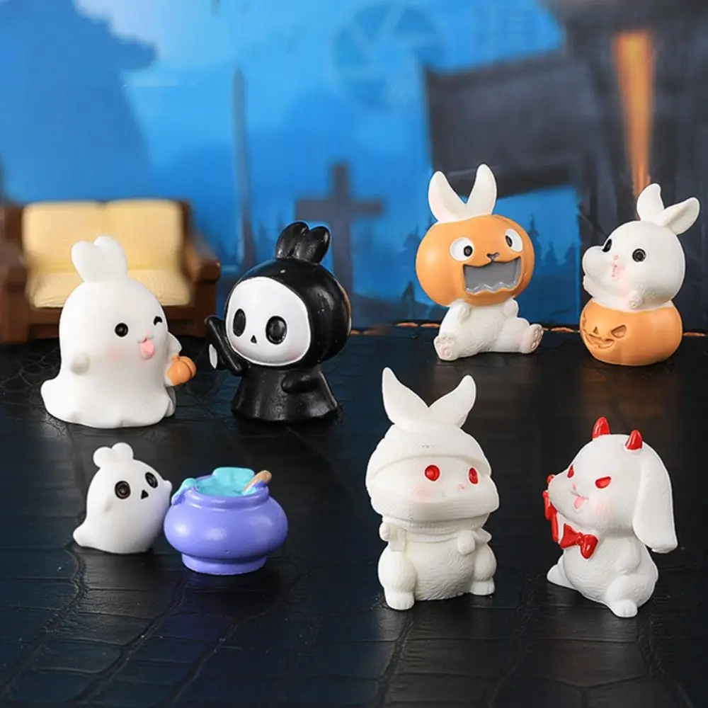 Halloween Decorations Figurine Miniature Cute Cartoon Rabbit Ghost Micro Landscape Ornaments For Home Decoration Desk Decor