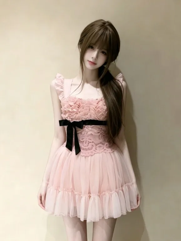 

Gentle Wind Beautiful Unique Princess Skirt Dress Cotton Summer No Sleeve Gathered Waist Knot Strapless Midi Dress