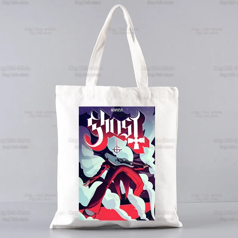 Ghost band heavy metal banda de música predominante unissex bolsas lona sacola uso diário reutilizável viagem casual saco de compras