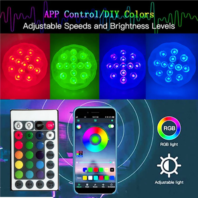 New LED Waterproof Remote Diving Lamp RGB Colorful Fountain Swimming Pool Aquarium Underwater Lamp