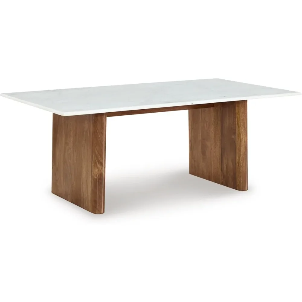 

Stylish Modern Coffee Table with Marble Top in White & Light Brown