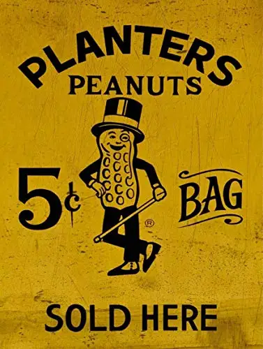 Vintage Metal Tin Sign Planters Peanuts 5¢ Bag Sold Here Outdoor & Home Bar Street Wall Decor Signs 12X8Inch