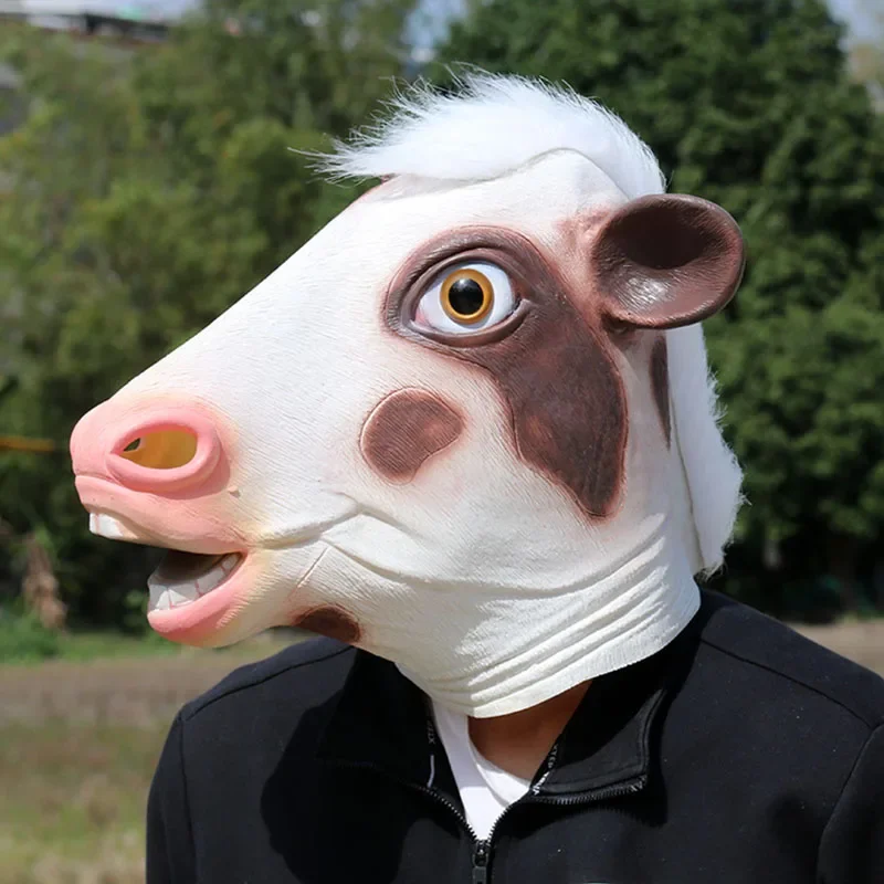 Funny Cow Head Cosplay Mask Halloween Soft Latex Animal Party Props Funny Cattle Costume Masks Adult One Size