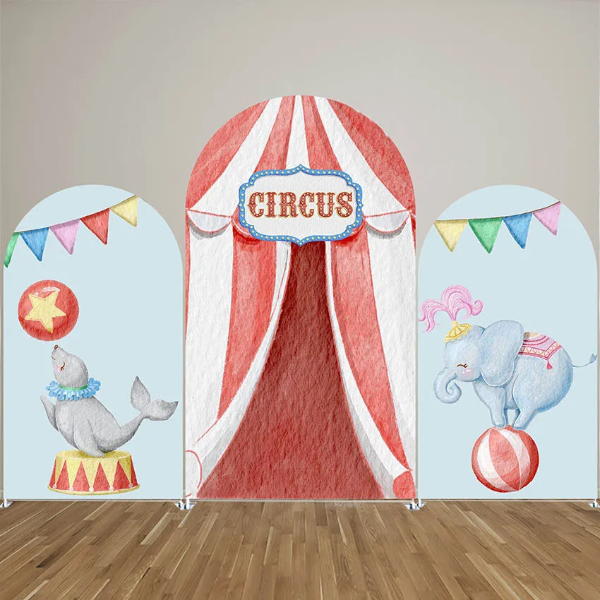 

Mehofond Custom 2-Sided Carnival Circus Tent Animal Birthday Party Baby Shower Cover Chiara Arch Background Decor Backdrop Photo