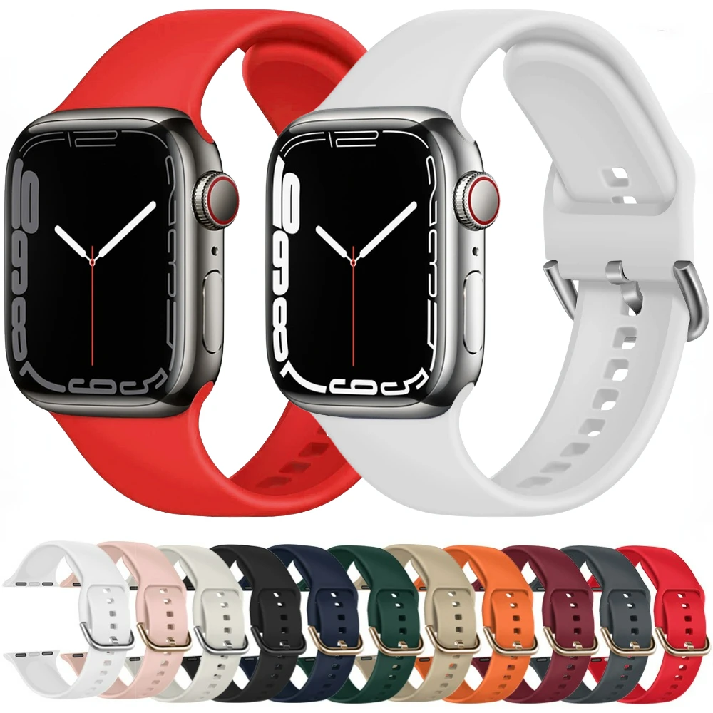 Silicone Strap For Apple Watch Band 9 8 7 45mm 41mm Ultra 49mm Sports Bracelet Colour Buckle iWatch 6 5 4 SE 44mm 42mm 40mm Belt