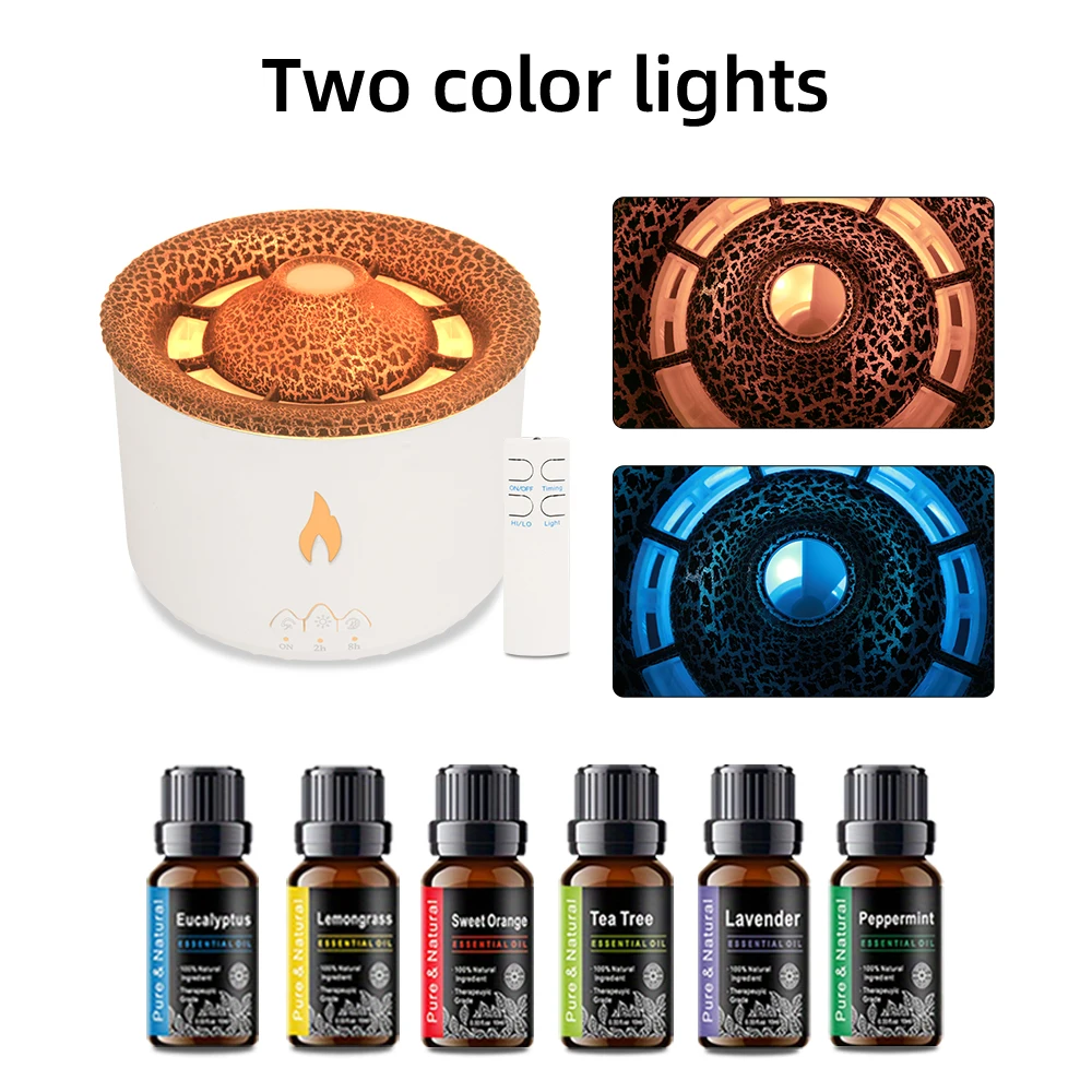

Volcano Aroma Diffuser & Humidifier w/Remote, Auto Shut-Off & Calming Oils Set - Quiet Operation for Bedrooms/Nurseries