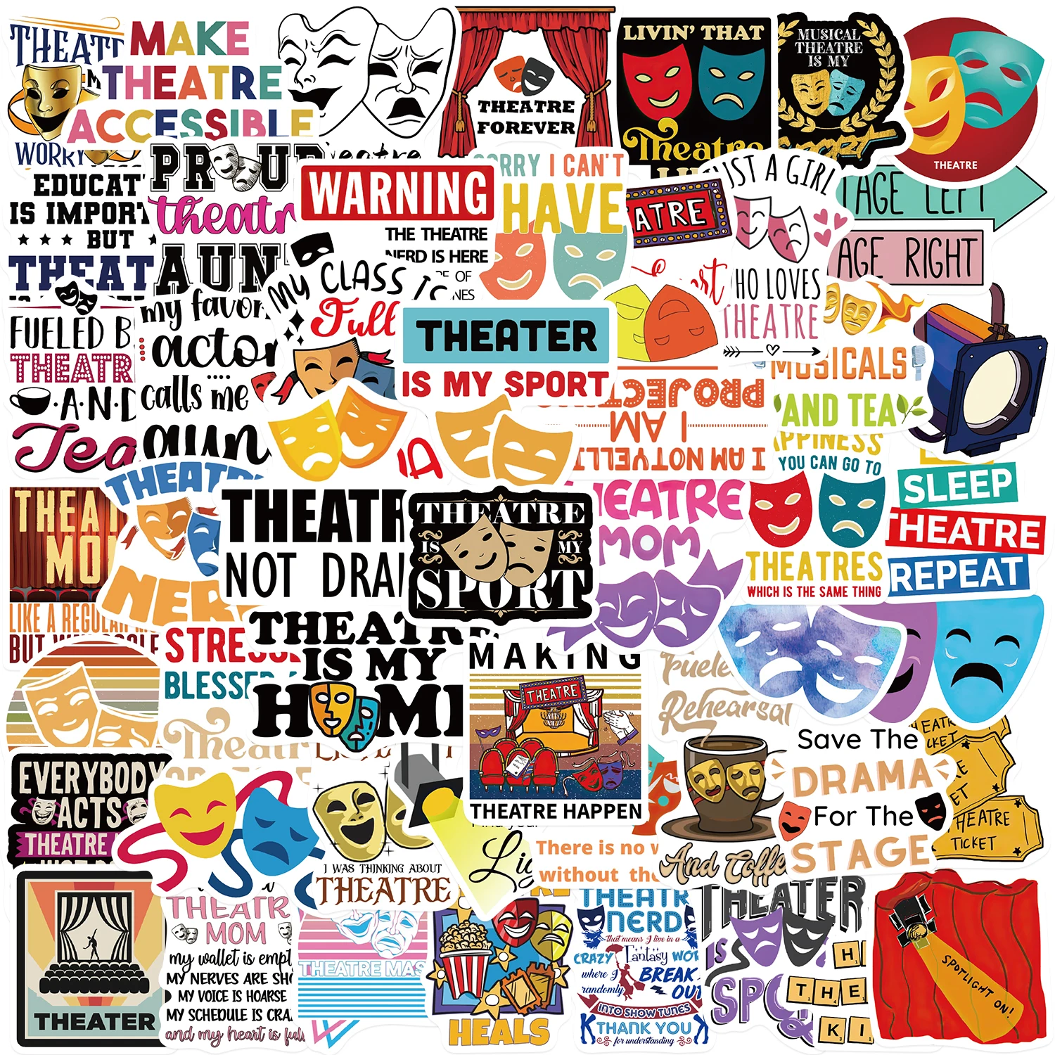 50Pcs Theatre Stickers Cute Cartoon For Skateboard Guitar Suitcase Freezer Motorcycle Graffiti Decal Waterproof Sticker