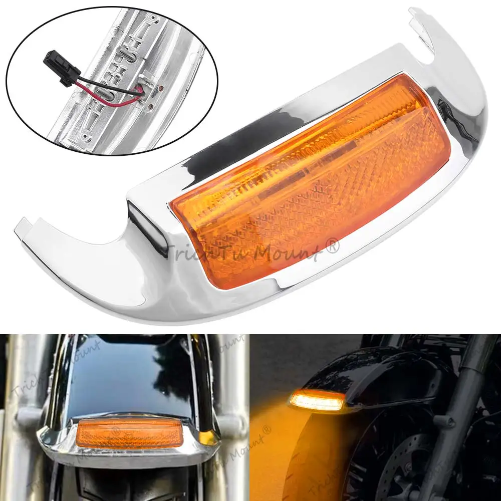 

Tip Light Fender Light Fits For Harley Davidson Tri Glide Road King Electra Glide 2014-2023 High Quality Abs Chrome Shell Amber