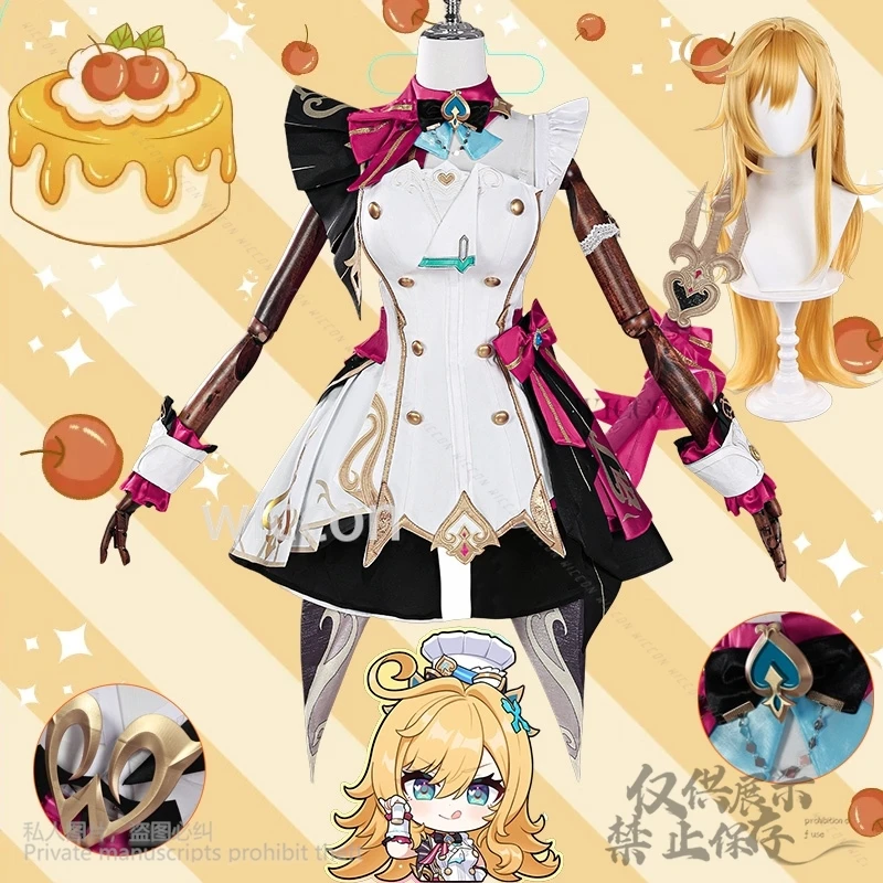 Escoffier cosplay anime jogo genshin impacto traje uniforme do chef rosa quente bolo vestido bonito kawaii lolita perucas adereços personalizados