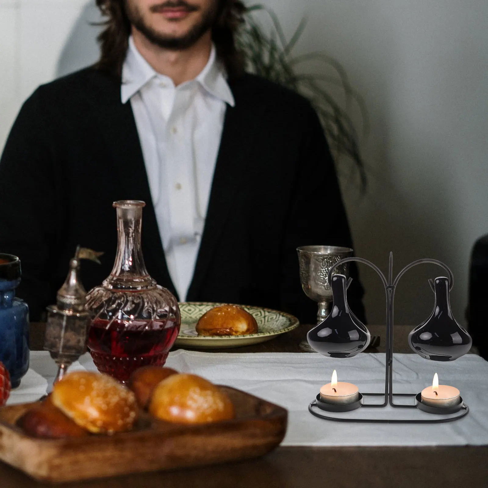 

Black Double Hanging Tear Drop Oil Warmer Aroma Diffuser Fragrance Wax Melt Burner Tealight Holder Tealight Wax Warmer