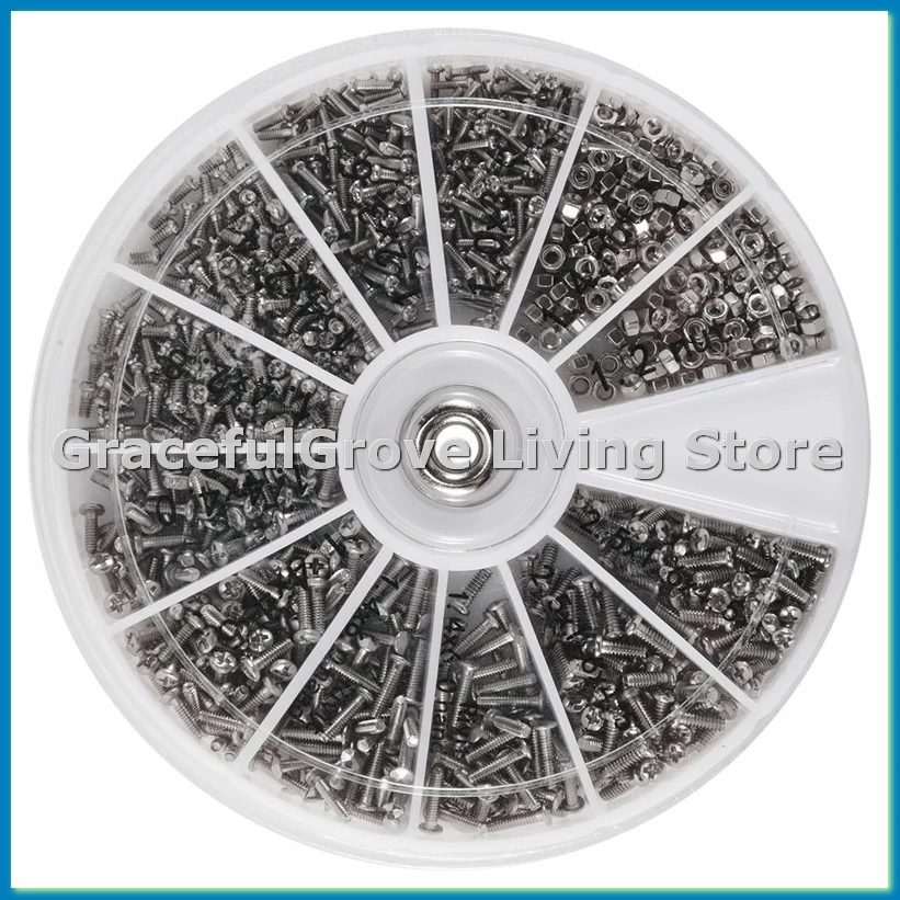 1000Pcs Stainless Steel Screws Set Machine Screws Assortment For PC Glasses Mobile Phone-A44I