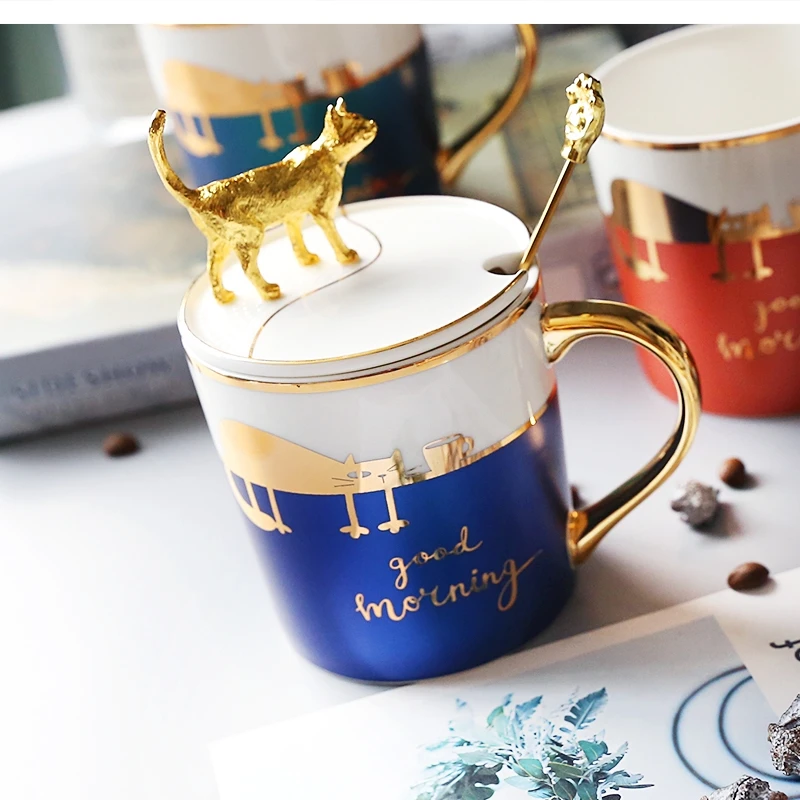 الراقية السيراميك القدح غطاء ملعقة لطيف مكتب المياه المنزلية أكواب الشاي بعد الظهر