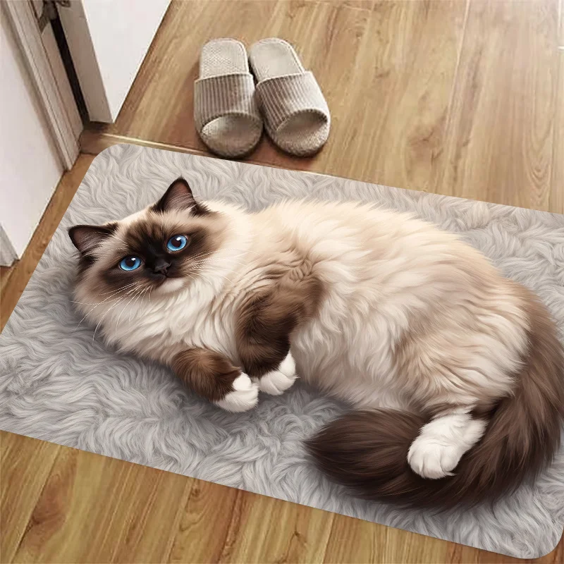 1pc, 2D Flat Ragdoll Cat Lying Down Realistic Pet Flannel Area Rug Non Slip Cute Animal Carpet For Bedroom Living Room Floor