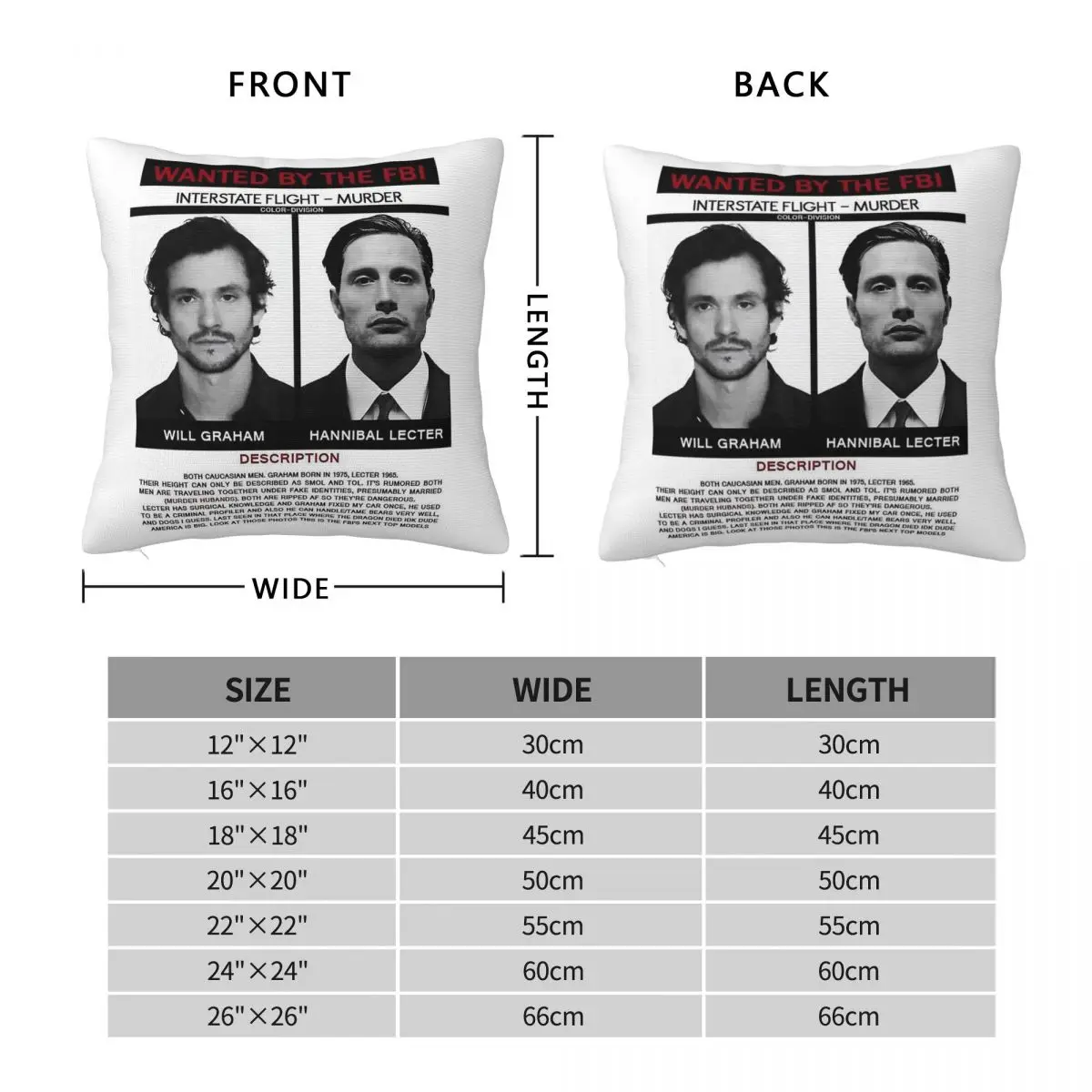 Hannibal Lecter Will Graham Wanted Square Pillowcase Polyester Linen Velvet Creative Zip Decorative Car Cushion Cover