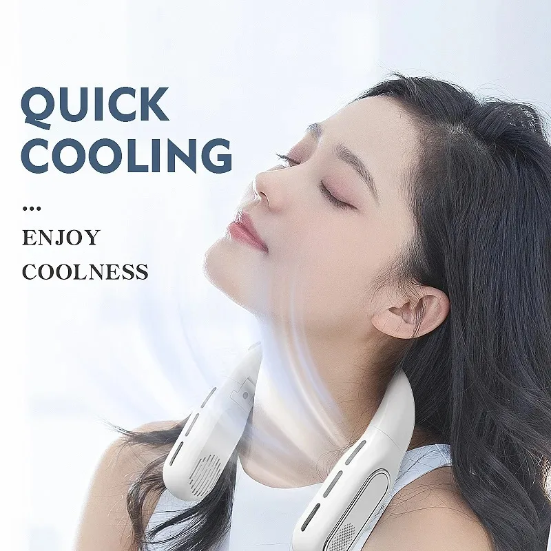 Ventilador de cuello colgante plegable portátil, aire acondicionado eléctrico de refrigeración con pantalla Led, batería de larga duración, silencioso, para exteriores, 3000mAh