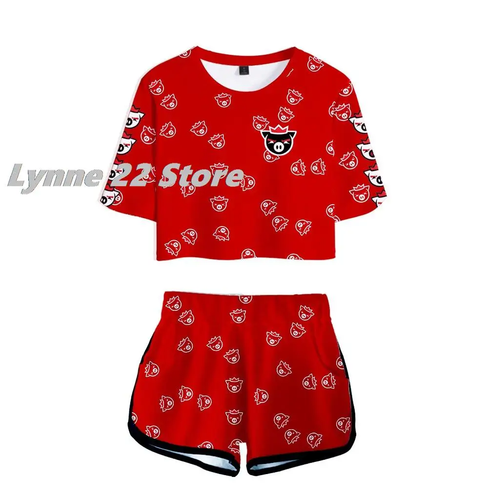 NEW 3D Technoblade Never Dies Girl Sexy High Street Top And Shorts Two Piece Set Women Cotton Stretch Fitness Running Tracksuit