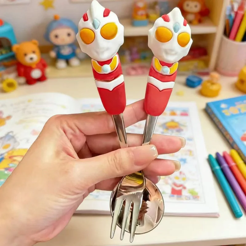 Anime Peripheral Portable Tableware Fork and Spoon Set Cute Stainless Steel Cutlery Birthday Gift Kawaii children's fork spoon view 4