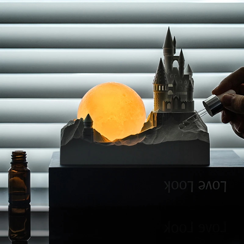 White Moonlight Castle Moon Night Light Diffuser Stone Table Lamp Aromatherapy Ambient Light Girlfriend Wedding