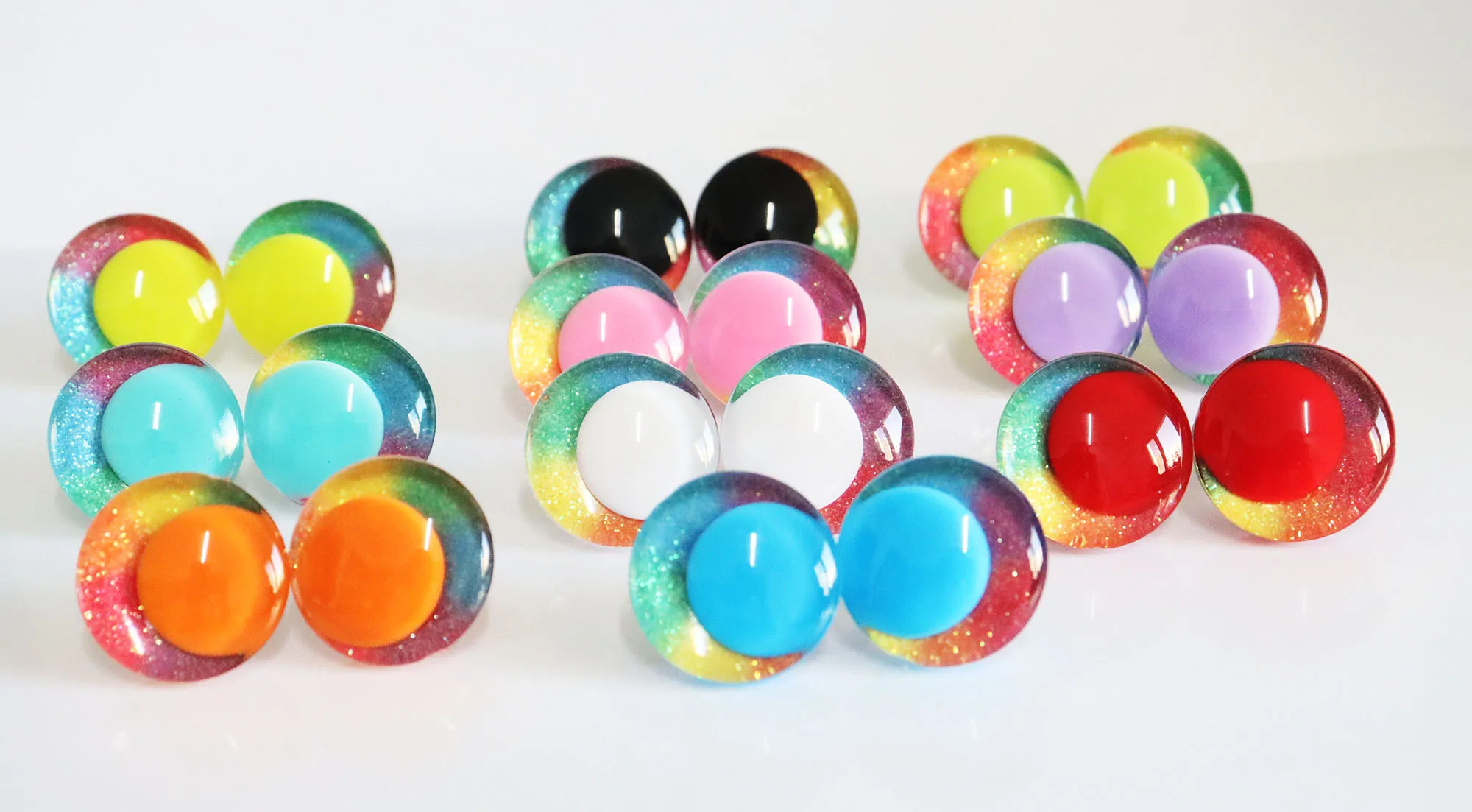 masckaszem 20PCS   25mm 30mm 10colors Pupil 3D Comical round glitter toy eyes with rainbow disks with hard washer-R3-B