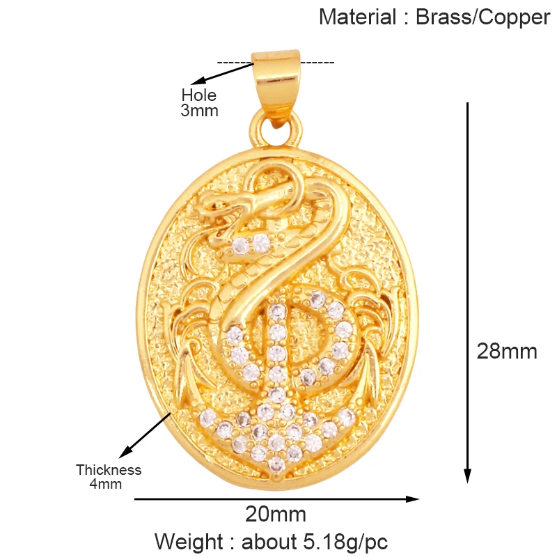 Tier Katze Bär Löwe Leopard Schlange Fuchs Schaf Charm Anhänger, echte 18K vergoldet Halskette Armband Schmuck Komponenten Versorgung S36 – Detail 7