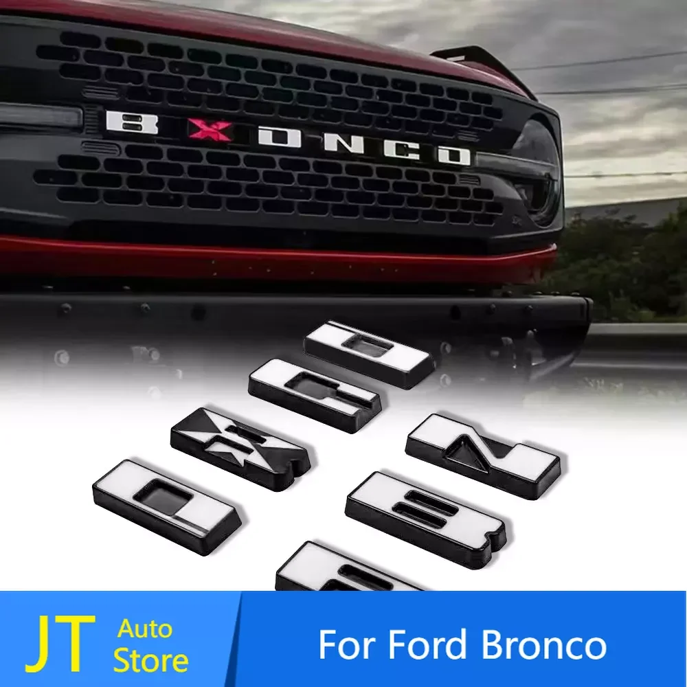 Front grille emblem letter decoration cover car head ABS letters badge with light for Ford Bronco 2021 2022