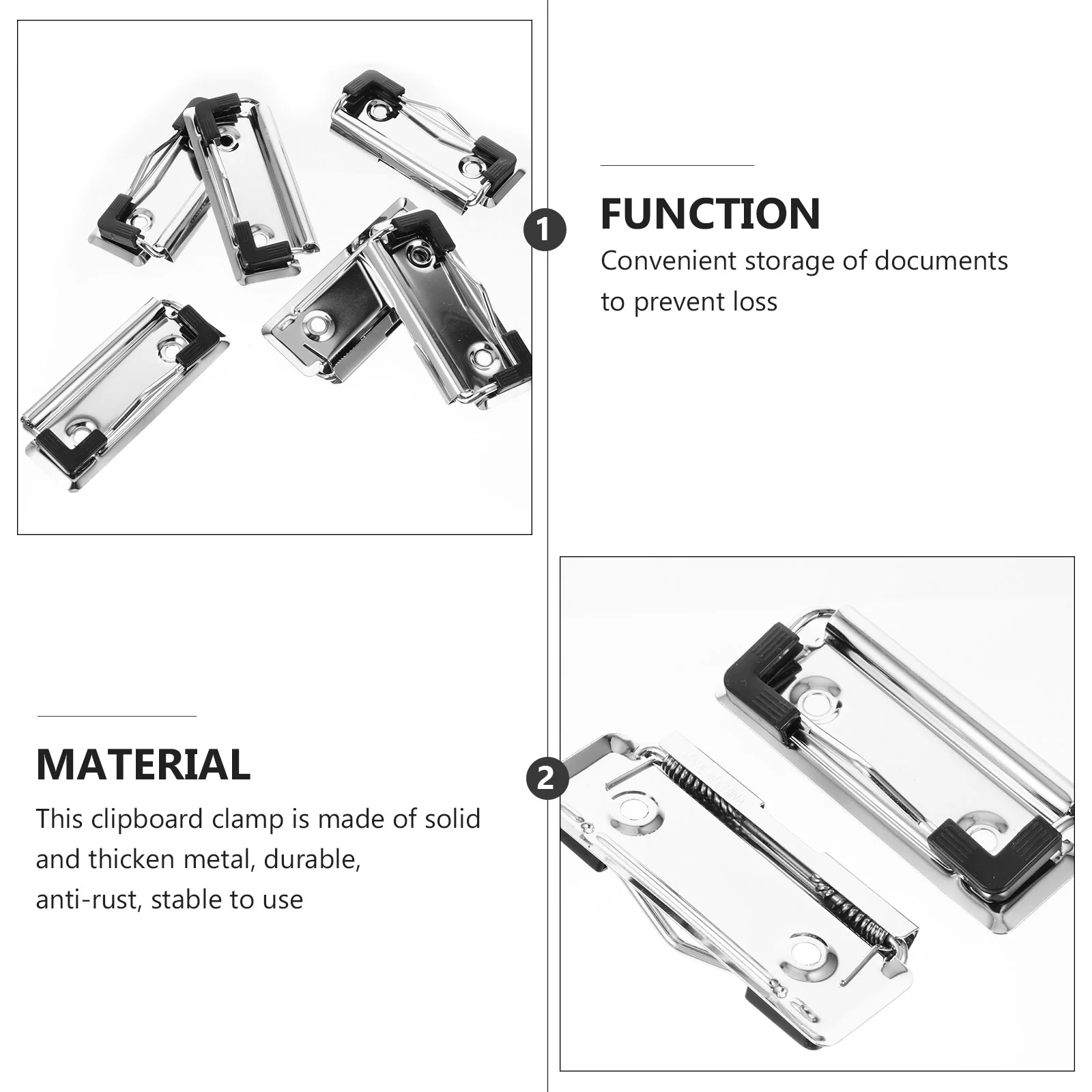 Clipboard Clips Mountable Metal Clip Spring-Loaded File Folder Clamps Office Hardboard Clips Stationery For School