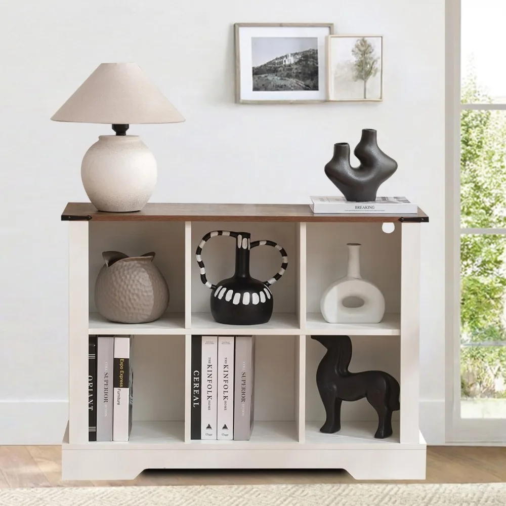 منظم تخزين 6 مكعبات مع أضواء LED، خزانة كتب خشبية مكعبة مع لوحة خلفية، رف مكعب أبيض رف كتب قائم بذاته لـ Livi