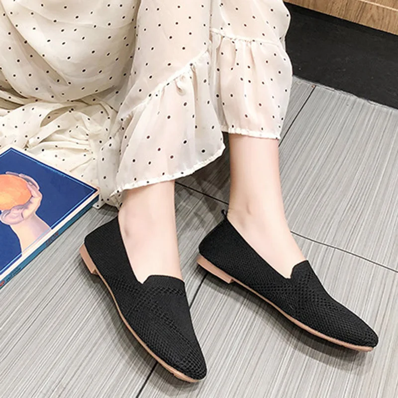 Network Red Flat Women's Single Shoes 2022 Spring Breathable Soft Sole Woven Flying Weaving Women's Shoes Knitting