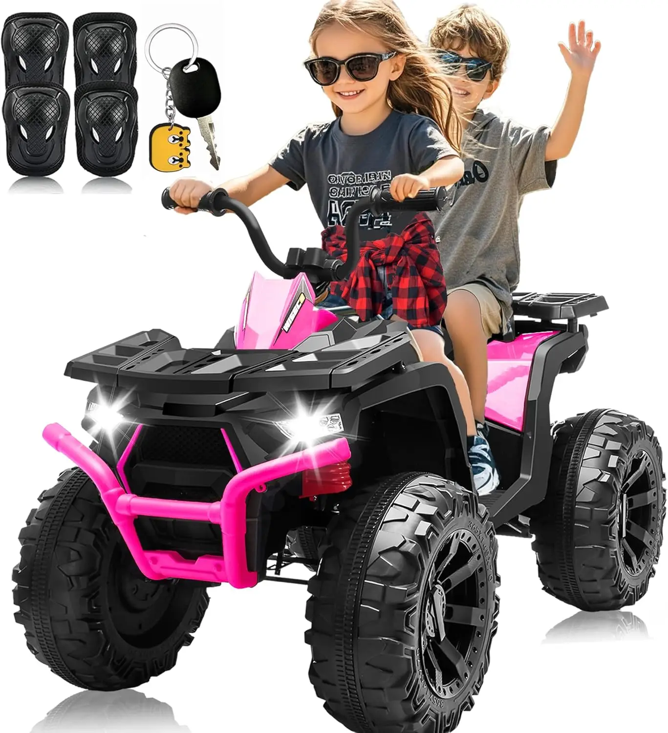 

24V Kids ATV 4 Wheeler, 2 Seater Ride on Toy for Big Kids w/400W Motor, 9AH Battery Powered, Kneepads, Bluetooth Music, LED Ligh