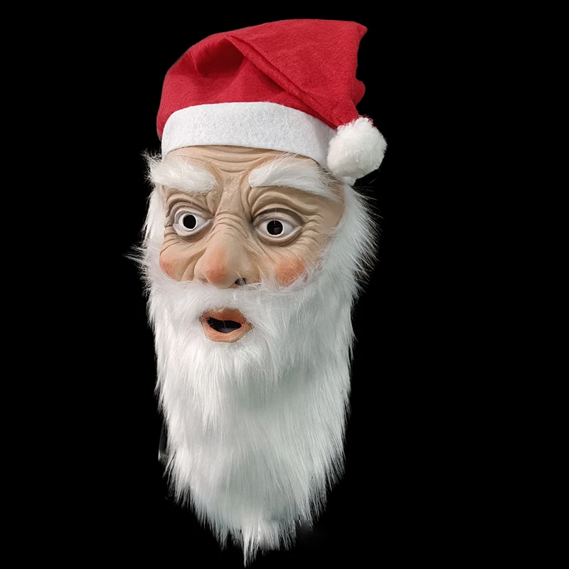 Santa Claus Latex Facewear, Realistic Full Face Covering with White Beard Red Cap Props for Christmas Party Supplies