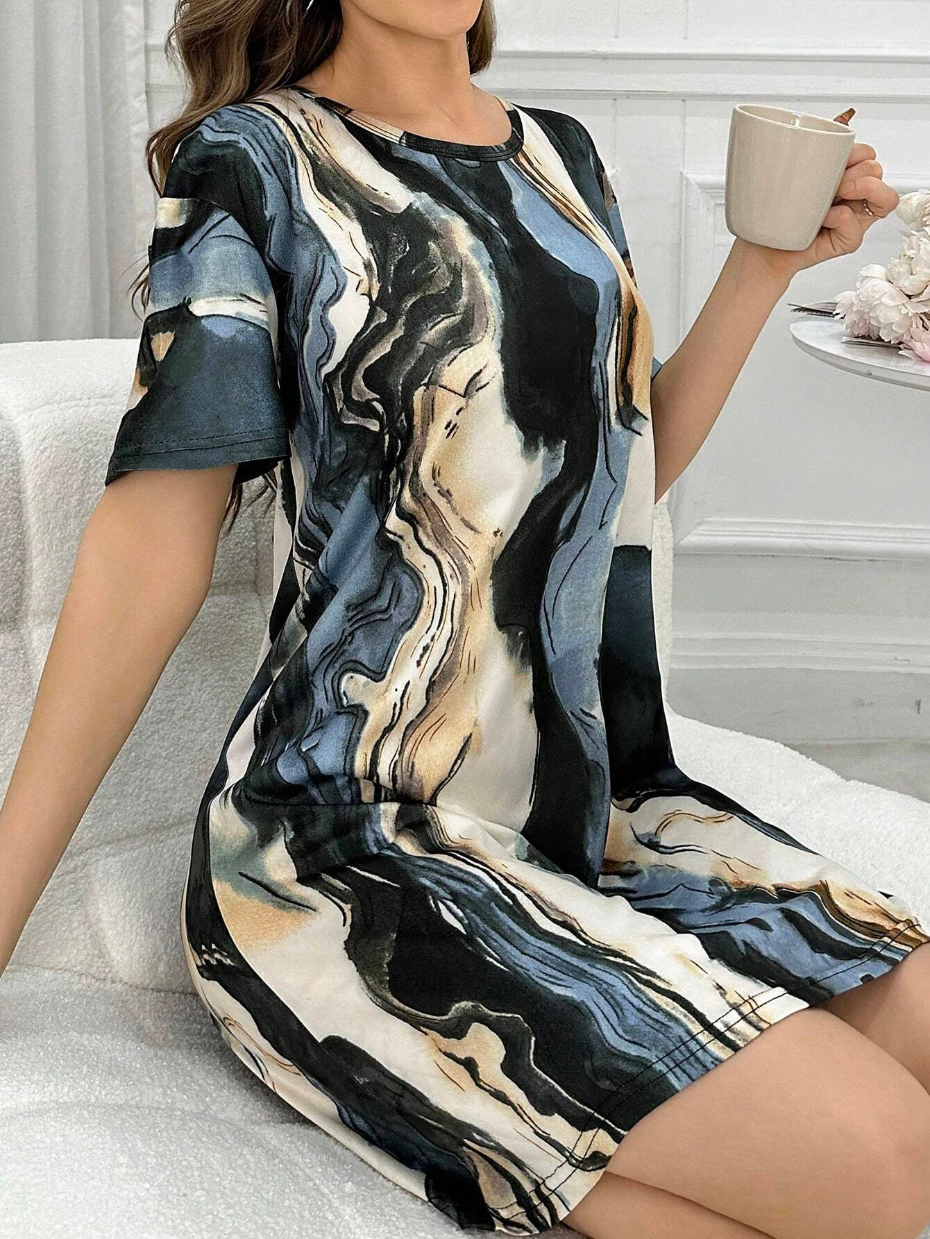 

Женское модное платье больших размеров, уличные домашние ночные рубашки, стильный дизайн с рисунком, высокое качество, свободная уличная юбка