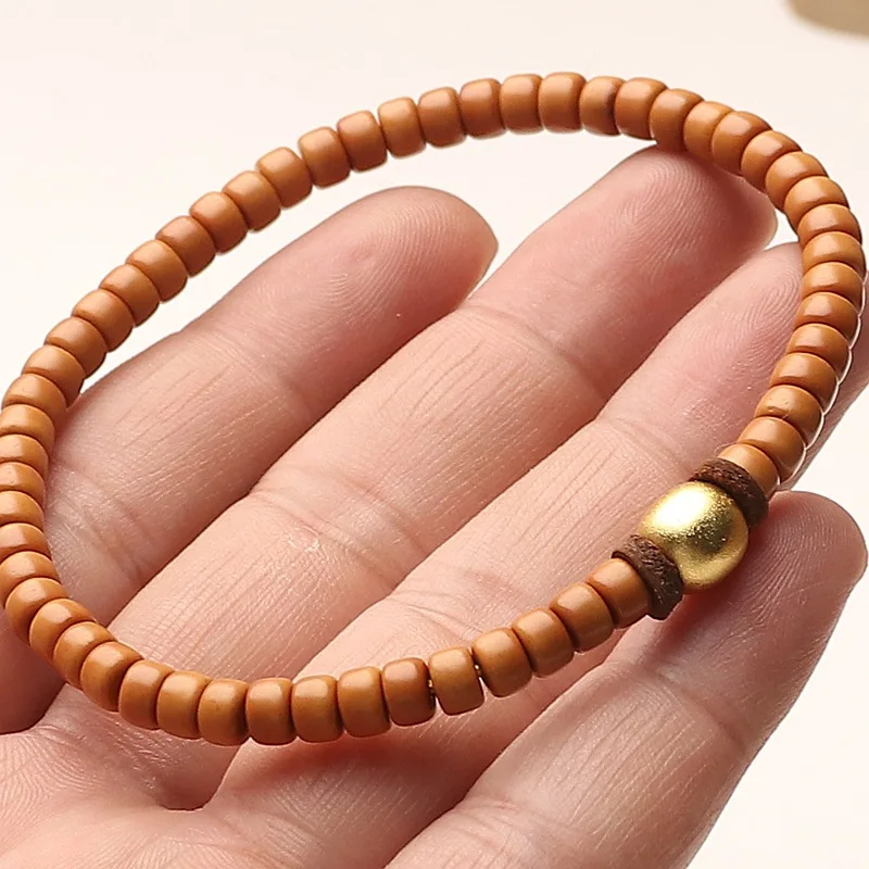Vintage Sand Gold Accessory Olive Pit Old Style Straight Cut Single Loop Bracelet Plain Pit Playable Trendy Wristband Gifts